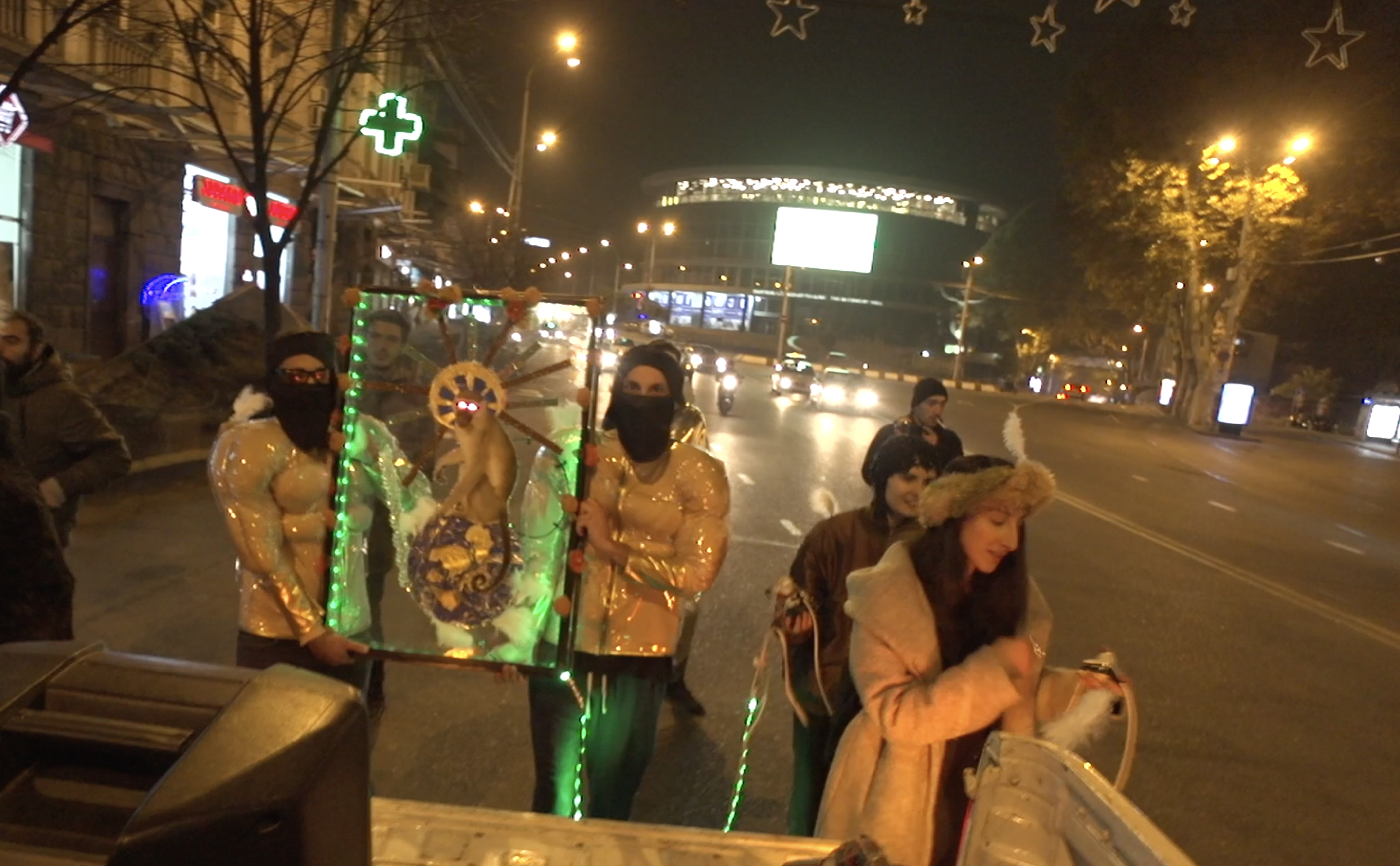 Tina Atami performance — Religious March with Monkey Icon, 2018, public space intervention in Tbilisi